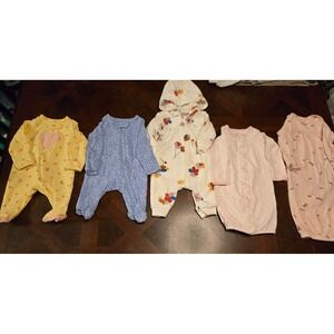 Carters Baby Girl Newborn Bundle Floral Fleece Romper Sleep Gowns Lot of 5 NB